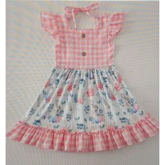 Summer girls' bunny plaid print sleeveless dress - Picture 1 of 1